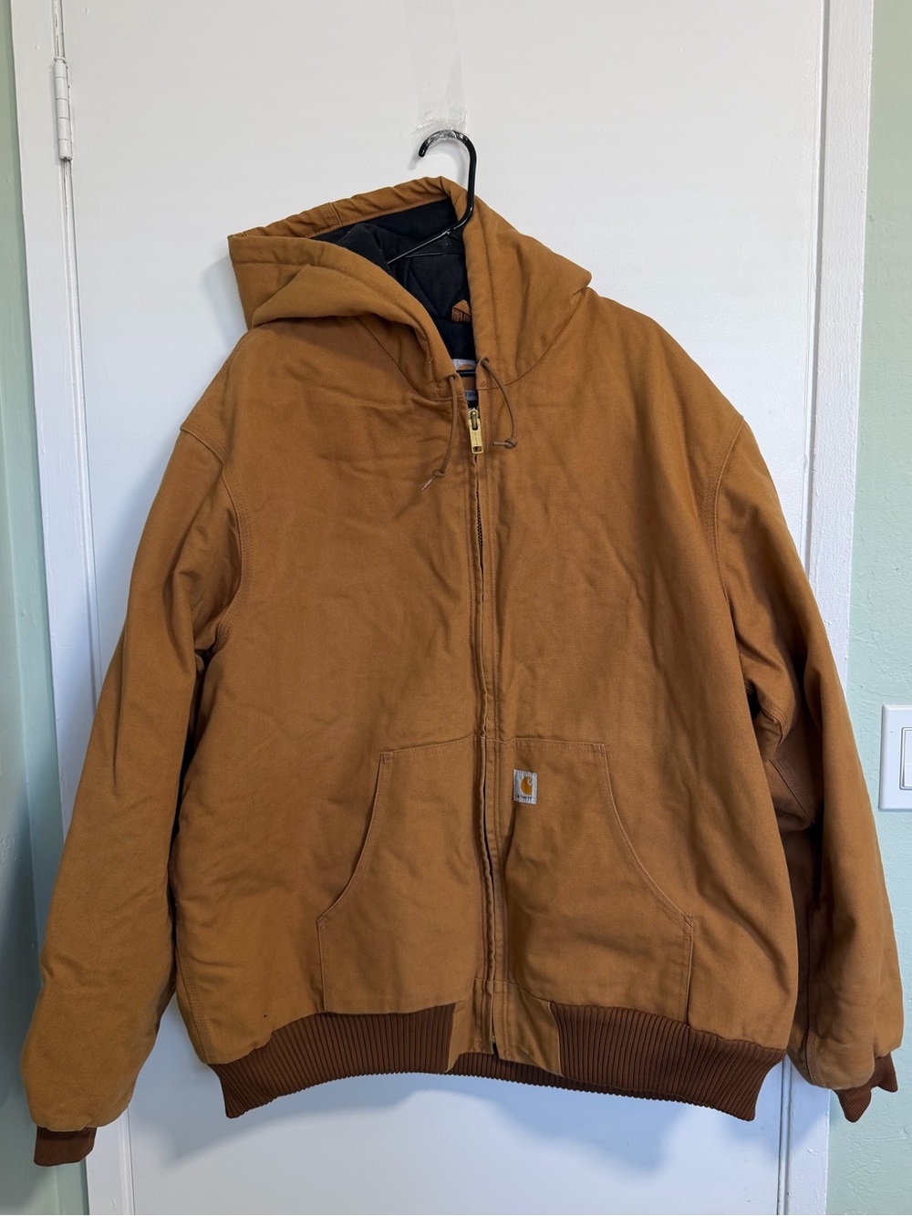 Carhartt J130 Men's Hooded Washed Duck Active Work Jacket. Brown 2XL Tall